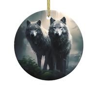 WHJSHOP Pendentif rond en céramique à suspendre en forme de sapin de Noël avec deux loups - 7,4 cm exquis et durable