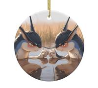WHJSHOP Pendentif rond en céramique à suspendre Motif bête pointue dans l'eau Arbre de Noël - 7,4 cm Porcelaine blanche exquise Suspension facile