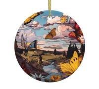WHJSHOP Pendentif rond en céramique à suspendre Motif papillons dans la vallée - 7,4 cm exquis et durable