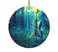 WHJSHOP Pendentif rond en céramique à suspendre Motif violoncelle dans l'eau Motif sapin de Noël - 7,4 cm exquis et durable