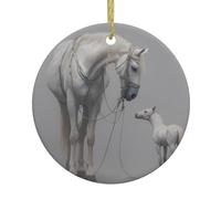 WHJSHOP Pendentif rond en céramique avec motif de chevaux qui se regardent les uns les autres - 7,4 cm