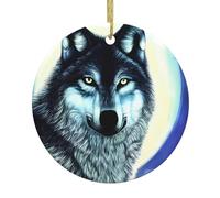 WHJSHOP Pendentif rond en céramique de Noël pour centres commerciaux, supermarchés, magasins, maisons, loup sous la lune
