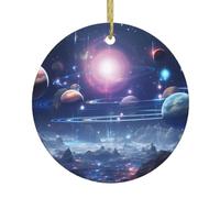 WHJSHOP Pendentif rond en céramique Motif planètes de l'espace extra-atmosphérique 7,4 cm Décorations de vacances