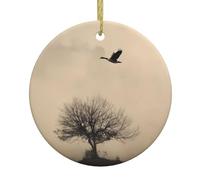 WHJSHOP Pendentif rond en céramique représentant des oies volant au-dessus de petits arbres - 7,4 cm Décorations de vacances