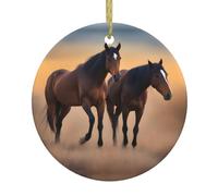 WHJSHOP Pendentif rond en céramique représentant deux chevaux en forme de sapin de Noël - 7,4 cm Décorations de vacances