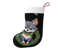 WHJSHOP Petit loup gris avec une couronne Impression Chaussettes de Noël Chaussettes Festival Grande Capacité Imprimée Chaussettes Décoration