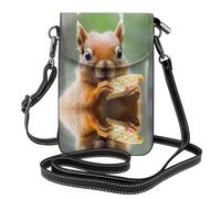 WHJSHOP Petit sac à bandoulière en cuir pour femme avec motif écureuil mignon mangeant une photo, imperméable et durable
