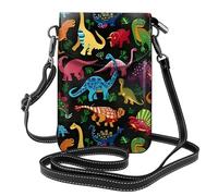 WHJSHOP Petit sac à main pour téléphone portable 19,3 x 12,4 cm, imprimé dinosaure dessin animé, étui de téléphone à rabat en cuir pour femme, parfait pour la marche, le camping