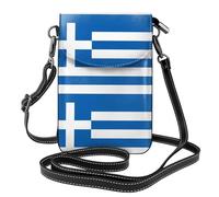 WHJSHOP Petit sac à main pour téléphone portable 19,3 x 12,4 cm, imprimé drapeau grec, étui à rabat en cuir pour femme, parfait pour la marche, le camping, noir