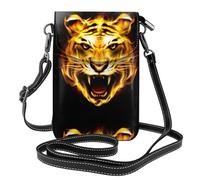 WHJSHOP Petit sac à main pour téléphone portable 19,3 x 12,4 cm, imprimé flammes féroces, étui à rabat en cuir pour femme, parfait pour la marche, le camping, noir