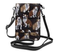 WHJSHOP Petit sac à main pour téléphone portable 19,3 x 12,4 cm, motif bouledogues anglais, étui à rabat en cuir pour femme, parfait pour la marche, le camping, noir