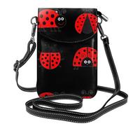 WHJSHOP Petit sac à main pour téléphone portable 19,3 x 12,4 cm, motif coccinelle, étui à rabat en cuir pour femme, parfait pour la marche, le camping, noir