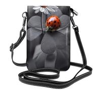 WHJSHOP Petit sac à main pour téléphone portable 19,3 x 12,4 cm, motif coccinelle, marguerite, étui de téléphone à rabat en cuir pour femme, parfait pour la marche, le camping