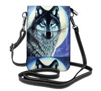 WHJSHOP Petit sac à main pour téléphone portable 19,3 x 12,4 cm, motif loup sous la lune, étui à rabat en cuir pour femme, parfait pour la marche, le camping