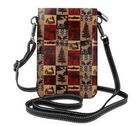 WHJSHOP Petit sac à main pour téléphone portable 19,3 x 12,4 cm, motif ours lodge, cerf, poisson, étui à rabat en cuir pour femme, parfait pour la marche, le camping, noir