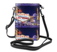 WHJSHOP Petit sac à main pour téléphone portable 19,3 x 12,4 cm, motif ville nocturne de Las Vegas, étui à rabat en cuir pour femme, parfait pour la marche, le camping, noir