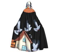 WHJSHOP Pigeons on the house Picture Halloween Cape à capuche pour adulte sans fermeture éclair, confortable et durable pour les jeux de rôle