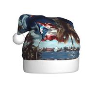 WHJSHOP Porto Rico Papier peint Drapeau Motif Hommes et Femmes Chapeaux de Noël en peluche Chapeau de Noël Adulte Nouvel An Vacances Fête Casquettes