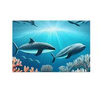 Whjshop Puzzles de 1 000 pièces Whjshop - Impression de baleines sous la mer - Puzzles éducatifs intellectuels en bois - Puzzles amusants pour soulager le stress