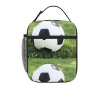 WHJSHOP Sac à déjeuner isotherme portable avec motif ballon de football sur herbe, adapté pour les étudiants au travail et aux voyages