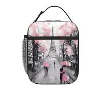WHJSHOP Sac à déjeuner isotherme portable Paris Street Tour Eiffel imprimé floral rose adapté pour les étudiants au travail et aux voyages