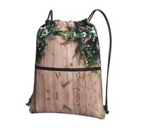WHJSHOP Sac à dos à fermeture éclair avec cordon de serrage et imprimé floral sur bois rustique - Sac de sport léger et imperméable pour les voyages, le yoga et les aventures quotidiennes