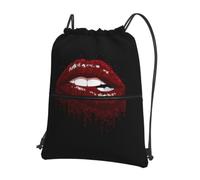WHJSHOP Sac à dos à fermeture éclair avec cordon de serrage et imprimé lèvres rouges - Sac de sport léger et imperméable pour les voyages, le yoga et les aventures quotidiennes