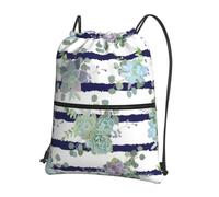 WHJSHOP Sac à dos à fermeture éclair avec cordon de serrage et imprimé rayé pour plantes succulentes - Sac de sport léger et résistant à l'eau avec poche avant et organiseur intérieur pour les voyages