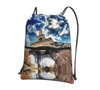 WHJSHOP Sac à dos à fermeture éclair avec cordon de serrage imprimé Paris Tower - Sac de sport léger et résistant à l'eau avec poche avant et organiseur intérieur pour les voyages, le yoga et plus