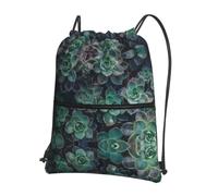 WHJSHOP Sac à dos à fermeture éclair avec cordon de serrage imprimé plantes succulentes - Sac de sport léger et résistant à l'eau avec poche avant et organisateur intérieur pour les voyages, le yoga