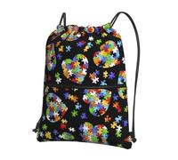 WHJSHOP Sac à dos de sensibilisation à l'autisme avec cordon de serrage et pièces de puzzle en forme de cœur - Sac de sport léger et imperméable pour les voyages, le yoga et les aventures quotidiennes