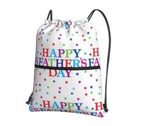 WHJSHOP Stars and Happy Fathers Day Prints Sac à dos à fermeture éclair avec cordon de serrage - Sac de sport léger et imperméable pour les voyages, le yoga et les aventures quotidiennes