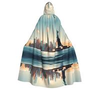 WHJSHOP Statue de la Liberté à New York Impression Halloween Cape à capuche pour adulte Grande cape à capuche avec nœud papillon, sans fermeture éclair