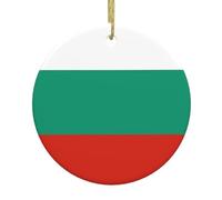 WHJSHOP Tableau de sapin de Noël rond en céramique à suspendre avec drapeau bulgare - 7,4 cm - Ajoutez une atmosphère à la fête des fêtes de fin d'année