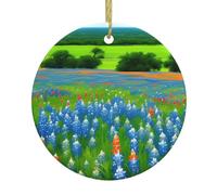 WHJSHOP Texas Bluebonnets Pendentif rond en céramique à suspendre Motif arbre de Noël Blanc 7,4 cm