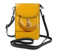 WHJSHOP The Kitten On The Banana Picture Petit sac à bandoulière en cuir pour femme, imperméable et durable