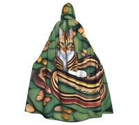 WHJSHOP The story of the snake and the cat Prints Halloween Cape à capuche pour adulte sans fermeture éclair, confortable et durable pour les jeux de rôle