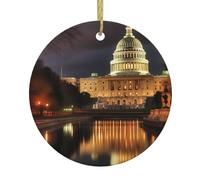 WHJSHOP The United States Capitol at night Printing Christmas Tree Pendentif rond en céramique à suspendre - 7,4 cm Porcelaine blanche exquise Suspension facile