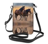 WHJSHOP Two Horses Picture Petit sac à bandoulière en cuir pour femme, imperméable et durable