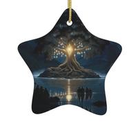 WHJSSF Ancien Arbre de la Sagesse Imprimé Étoile de Noël en céramique Décoration facile à accrocher, très approprié pour décorer les arbres de Noël