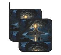 WHJSSF Ancient Tree of Wisdom Lot de 2 tapis isolants carrés pour enlever les couvercles de cuisine, fours à micro-ondes, fours avec corde de suspension latérale