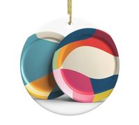 WHJSSF Assiettes à dîner colorées imprimées arbre de Noël pendentif rond en céramique à suspendre pour décoration de magasins, portes et fenêtres