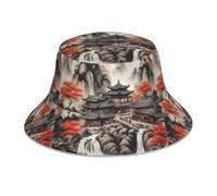WHJSSF Beautiful Landscape painting1 Impression Chapeau seau réfléchissant - Couvre-chef unisexe de protection solaire pour hommes et femmes noir