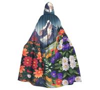 WHJSSF Belle cape à capuche pour adulte avec motif de fleurs et montagne, est une cape super grande, confortable et durable