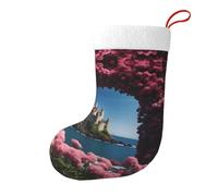 Whjssf Belle île avec image de fleurs imprimées double face chaussettes de Noël pour décoration d'intérieur de fête de vacances de grande capacité