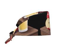 WHJSSF Bonnet de nettoyage pour homme et femme avec imprimé « Apple Drink on The Table » - Réglable - Absorbant la transpiration - Respirant - Noir