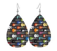 WHJSSF Boucles d'oreilles pendantes en forme de goutte d'eau avec impressions acoustiques et guitares - Gouttes en similicuir chic pour un style festif et quotidien