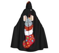 WHJSSF Cape à capuche Little Mouse In Christmas Stocking Prints Halloween adulte pour jeux de rôle, costumes de scène, fêtes Entretien facile