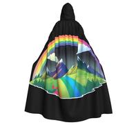 WHJSSF Cape à capuche pour adulte avec imprimé arc-en-ciel derrière la montagne, pour jeux de rôle, costumes de scène, fêtes, entretien facile