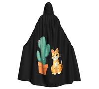 WHJSSF Cape à capuche pour adulte avec imprimé cactus et chat tacheté - Très grande cape à capuche sans fermeture éclair